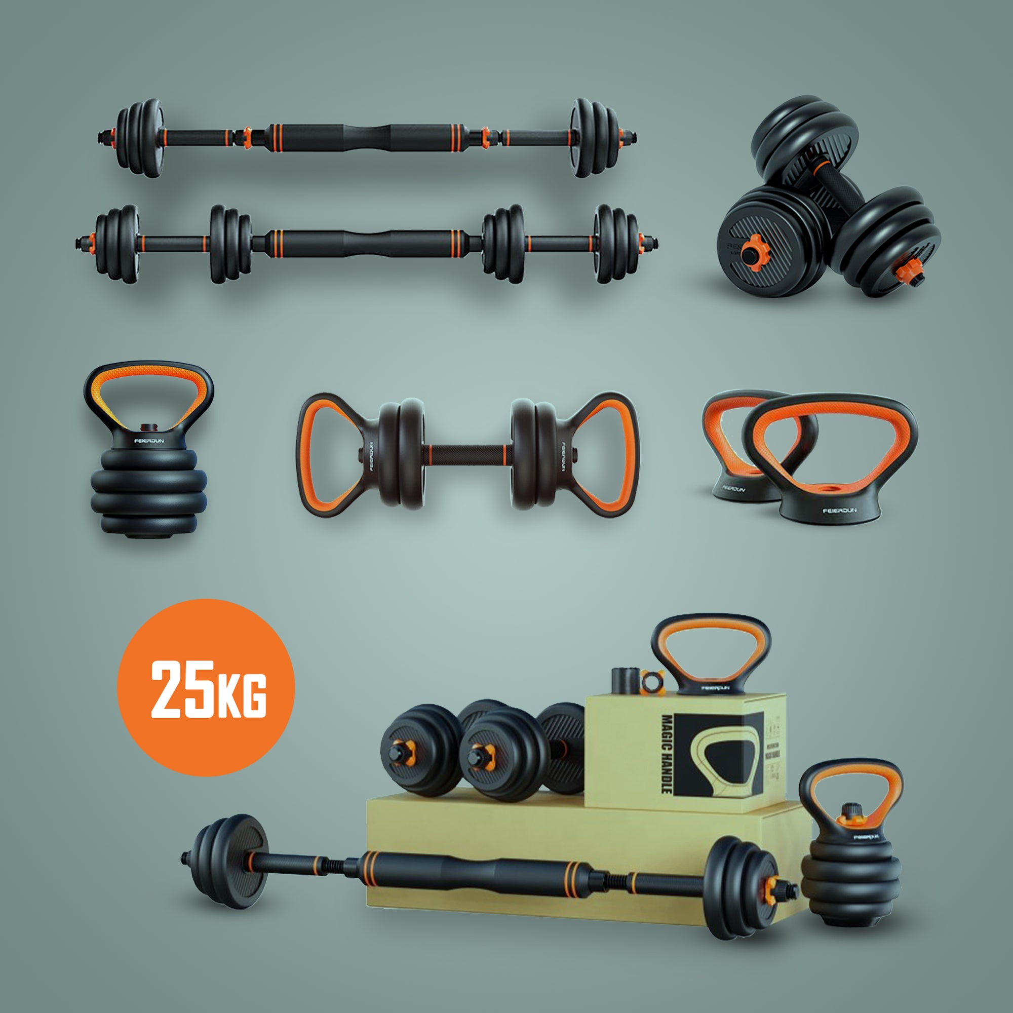 25kg Dumbbells Barbell Kettlebell Weights Set